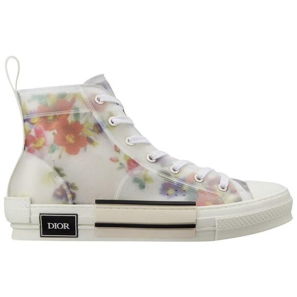 Dior Mens B23 Floral Technical Canvas White High Top Lace Up Flat Sneaker 40 7 - Picture 2 of 11